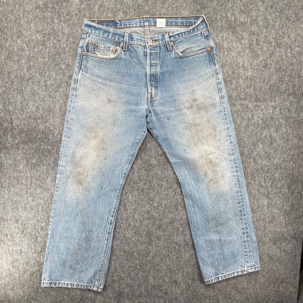 Vintage Levis 501 Jeans Mens 36x30 Wash Button Fly Straight Leg Denim Distressed